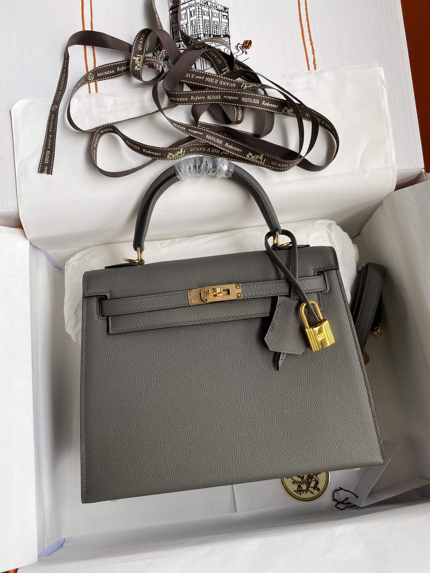 Hermes Kelly 25cm Handbag Shoulder Bag in Dark Grey Epsom Leather